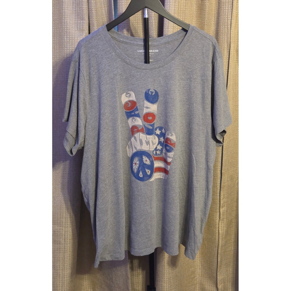 Lucky Brand Peace Love Unity Hope Graphic T-Shirt Women's Size 3X Gray